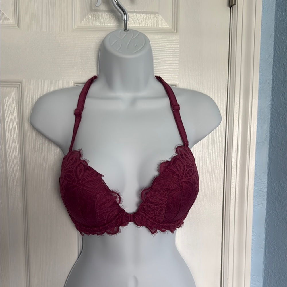 PINK Victoria's Secret Maroon Lace Push-Up Bra